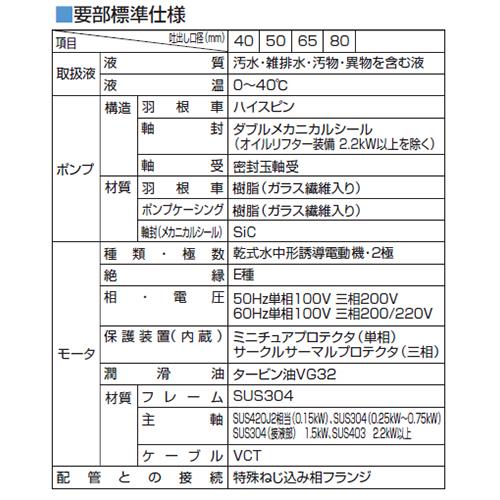 汚物用水中ハイスピンポンプ(バンクスシリーズ) ＜50PU2.75＞[鶴見