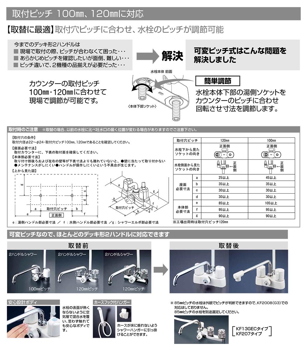 デッキ形2ハンドルシャワー ＜KF2008R3＞[KVK]の通販 ｜ 配管部品.com