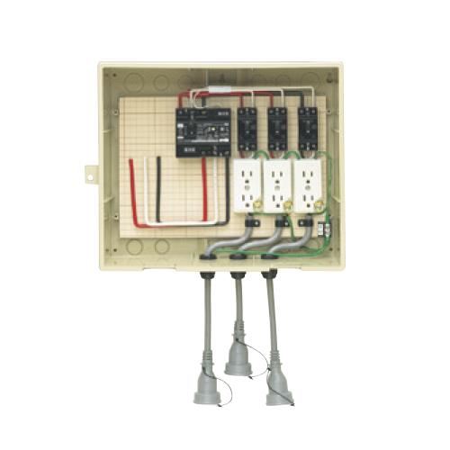 屋外電力用仮設ボックス(漏電しゃ断器・分岐ブレーカ・コンセント内蔵) ＜14-33CBL＞[未来工業]の通販｜配管部品.com