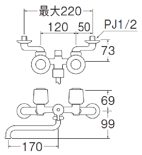 ツーバルブシャワ混合栓 ＜SK11-LH-13＞[SANEI(旧:三栄水栓製作所)]の 