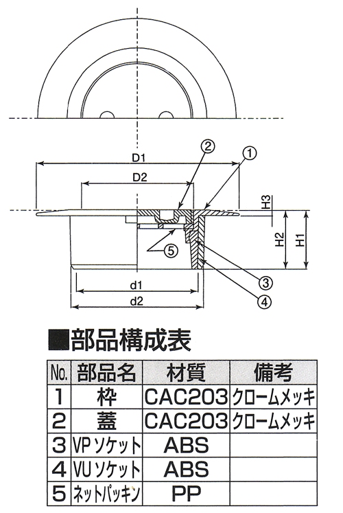 ツバ広掃除口ネット付(VP・VU兼用) ＜D-COVTM＞[アウス]の通販 ｜ 配管 