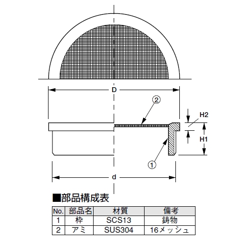 ステンレス製防虫目皿(外ネジ) ＜D-3BGS＞[アウス]の通販 ｜ 配管部品.com