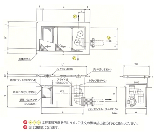 SK式A型グリーストラップ(フレキタイプ) 鋼板製錆止め塗装蓋付[下田 SK式A型グリーストラップ(フレキタイプ) 鋼板製錆止め塗装蓋付[下田