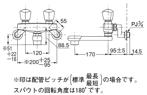壁付2ハンドル混合水栓(20mm、整流、共用) ＜TMH20-2A20＞[TOTO]の通販