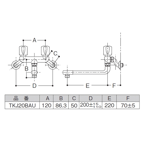 2ハンドル混合栓(壁付きタイプ) ＜TKJ20BAU＞[TOTO]の通販 ｜ 配管部品.com