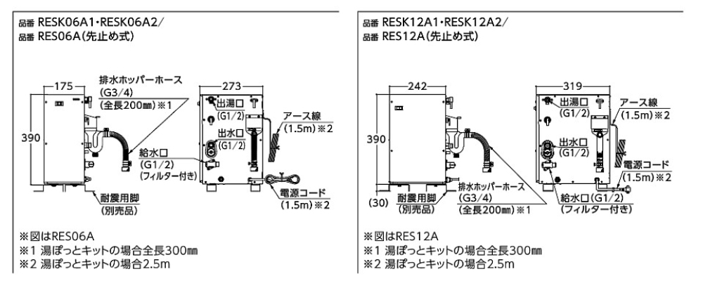 湯ぽっとキット(小型電気温水器)先止め式 ＜RESK＞[TOTO]の通販