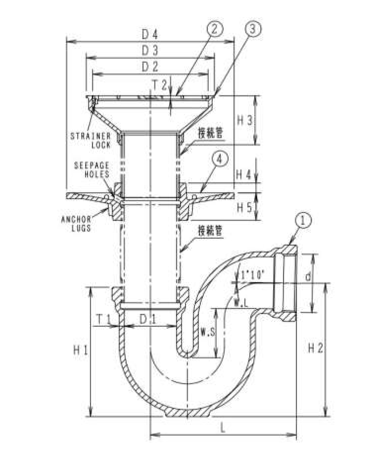 P型鋳鉄製排水トラップ ＜T3-BS(SU)＞[長谷川鋳工所]の通販 ｜ 配管
