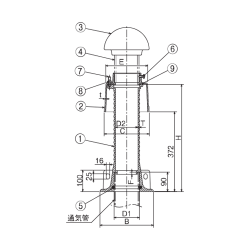 通気管接続用防水継手 ベントキャップなし ＜CPJ-5＞[中部