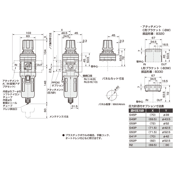 フィルタ・レギュレータ ＜W3000-10-W＞[CKD]の通販｜配管部品.com