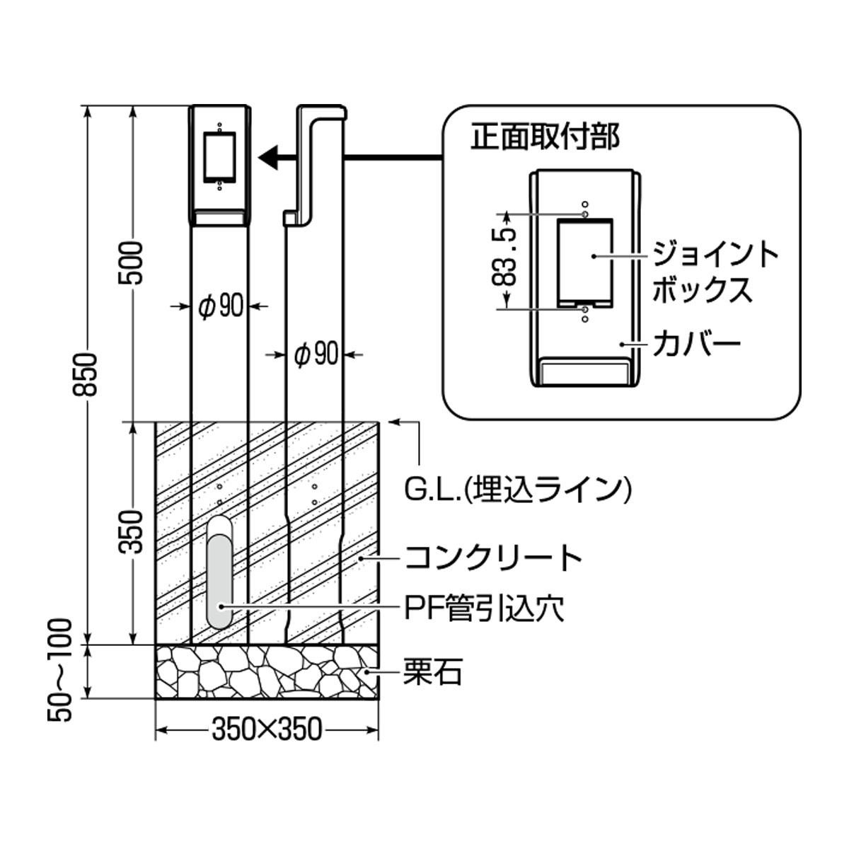 給電ポール・丸(埋設タイプ)ショート ＜MRPOS-1＞[未来工業]の通販